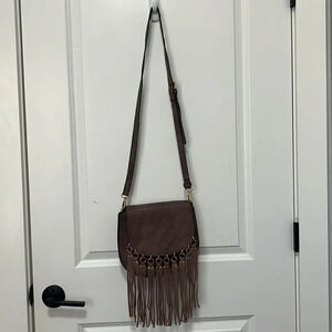 Madison West Faux Tan Leather Boho Y2K Western Fringe Style Crossbody Bag
